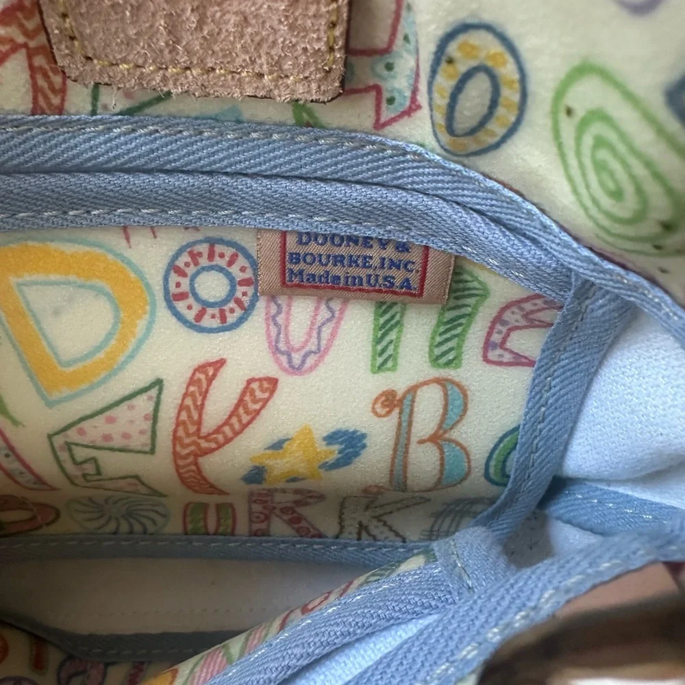 VTG Dooney & Bourke Multicolor Doodle Satchel with Tan Trim - Picture 7 of 10